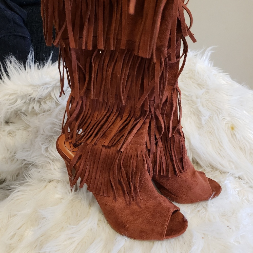 Missguided tassel open toe booties